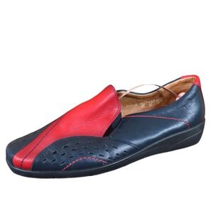 Rohde Comfort Womens Slip On Walking Shoes Size 10 Navy Blue Red Leather Wedge